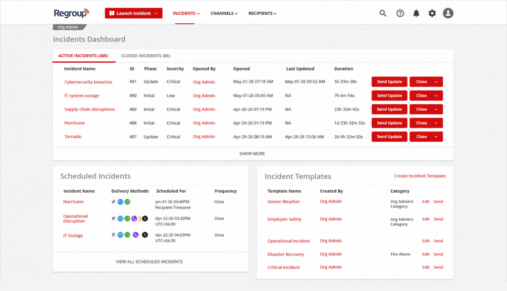 System image for Regroup Incident Management